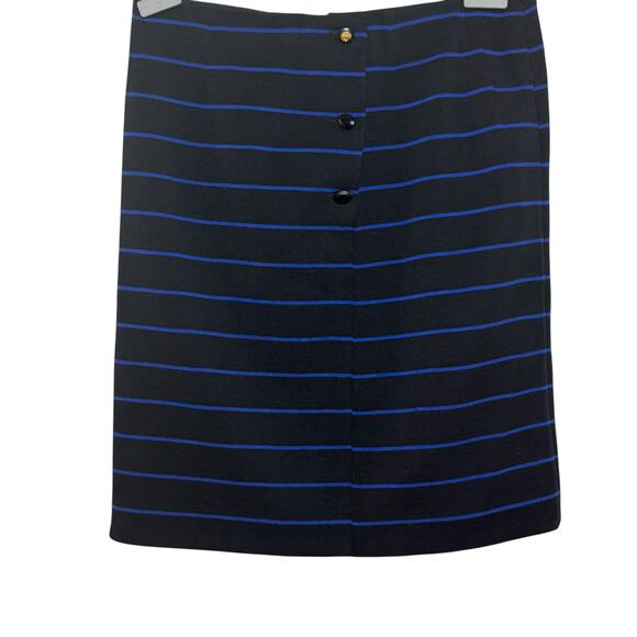 1990's Chanel Boutique Wool Black Blue Striped Jacket Skirt Set Lion Head Button - Picture 8 of 13